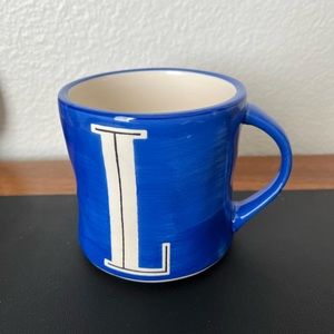 Anthropologie Monogram Letter L Hand Painted Initial Blue Coffee Mug Cup